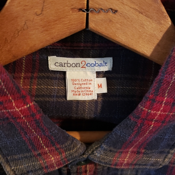 Carbon 2 Cobalt Men’s Medium Plaid Flannel Long Sleeve Button Up Shirt - Picture 4 of 5